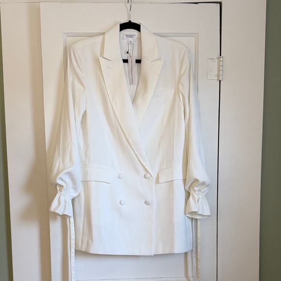White Double-Breasted Blazer Dress Bridal Bachelorette Wedding - Picture 4 of 6